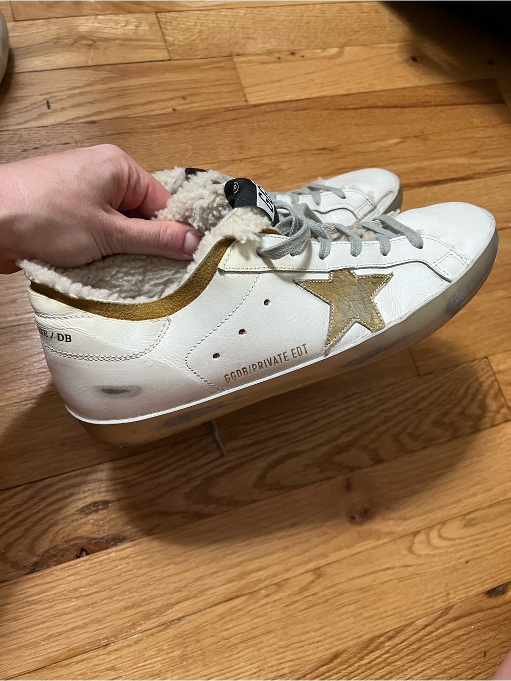 Golden Goose White Leather Sneakers with Gold Star & Shearling Trim